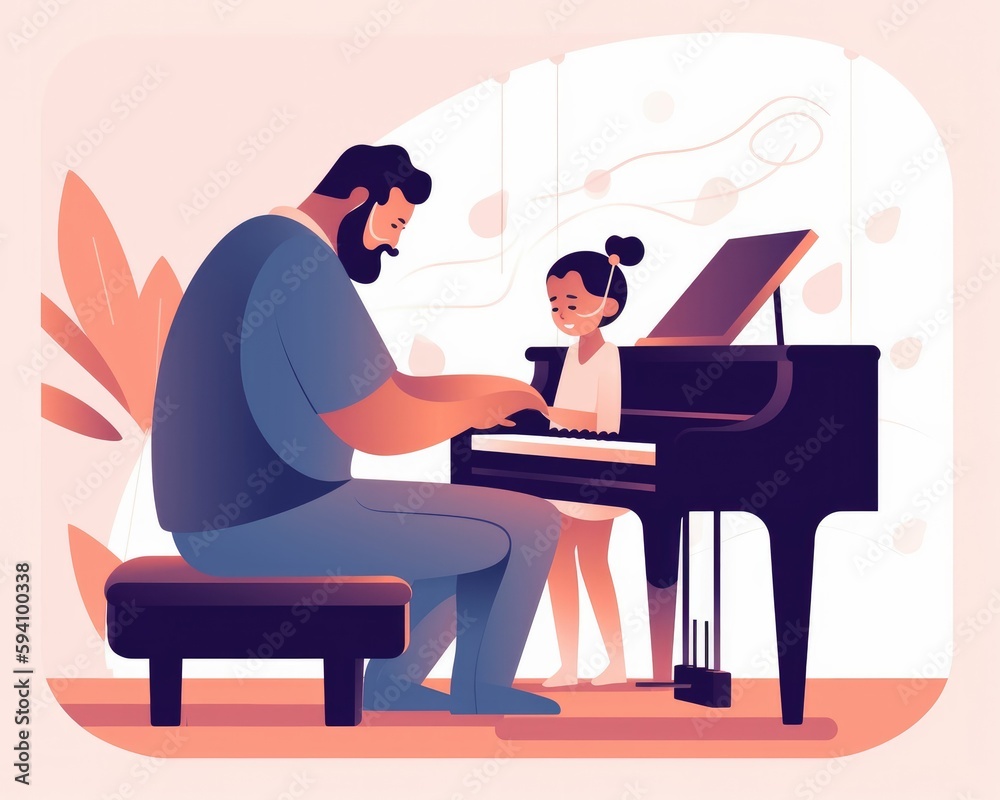 Illustration of a father and daughter on a landing page Illustration of a father and daughter on a landing page
