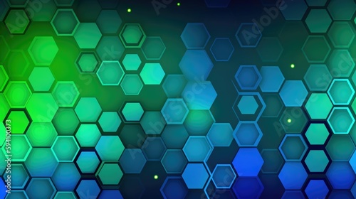 Blue and Green Hexagonal Pattern with Gradient Background