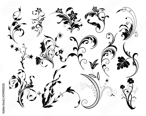 floral elements vector set, icon, symbol, logo, clipart, isolated. vector illustration. vector illustration isolated on white background.