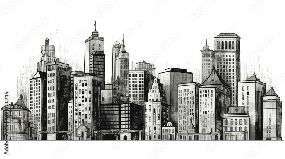 Elegant monochromatic cityscape illustration