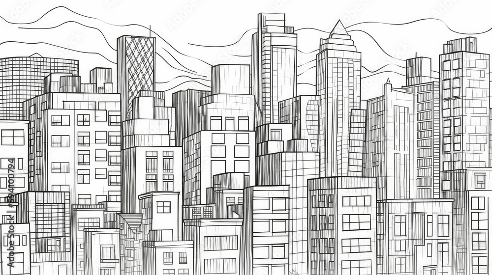 Monochromatic Line Art Illustration of City Limits