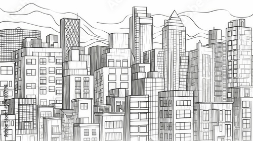 Monochromatic Line Art Illustration of City Limits