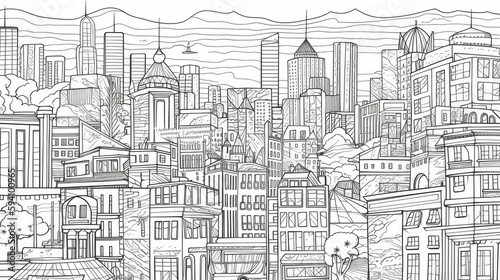 City Limits Monochromatic Line Art Illustration
