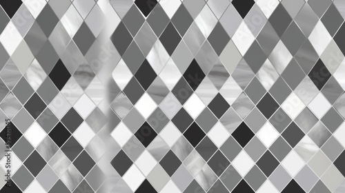 Geometric diamond mosaic pattern in black and white