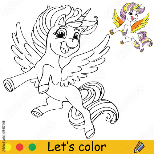 Unicorn Coloring Page with template vector illustration 14