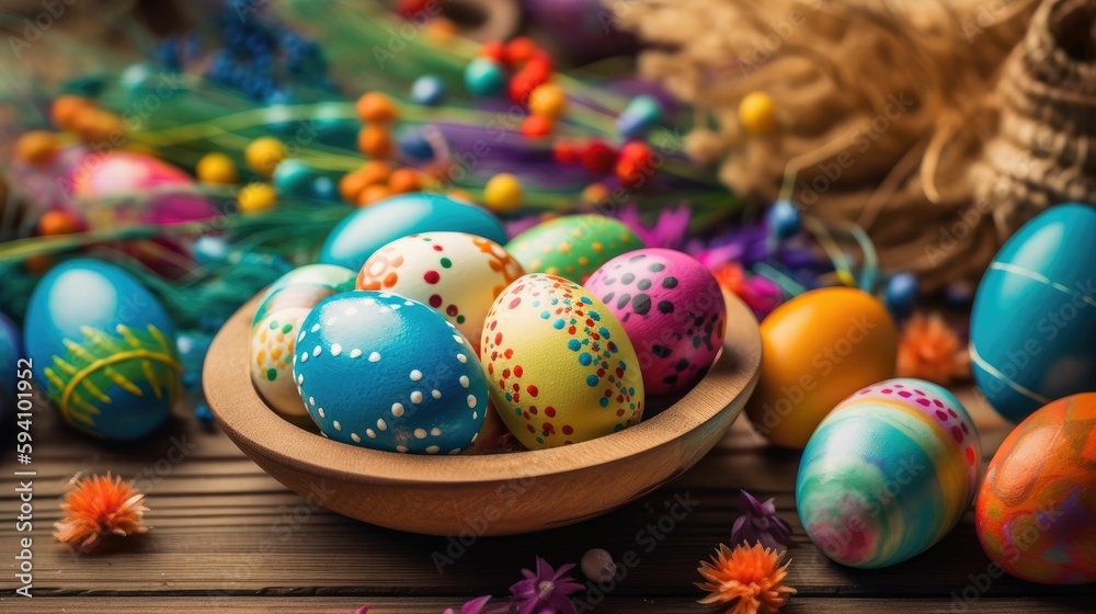 Fototapeta premium Festive Easter Decor wallpaper full of life and color