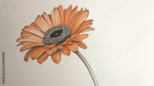 Simple drawing of a bright orange Gerbera flower