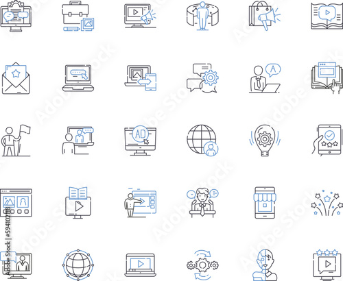 Economic policy line icons collection. Inflation, Unemployment, Taxation, Stimulus, Fiscal, Mtary, Interest rates vector and linear illustration. Budget,Trade,Tariffs outline signs set