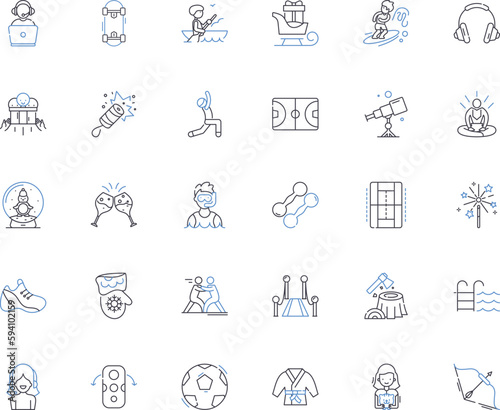 Leisure amusement line icons collection. Recreation, Relaxation, Entertainment, Festivity, Escapism, Pleasure, Fun vector and linear illustration. Adventure,Thrill,Amusement outline signs set