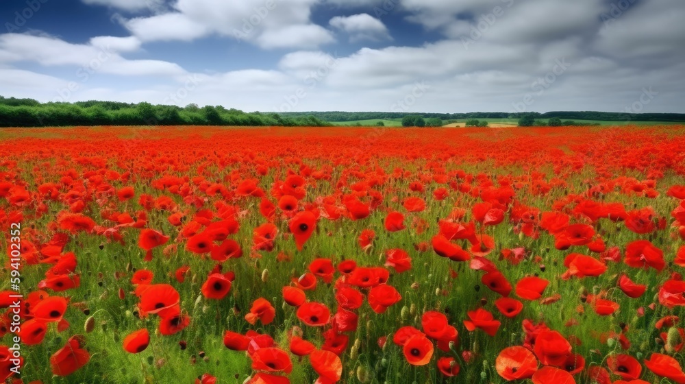 Bold and dramatic fields of red poppies