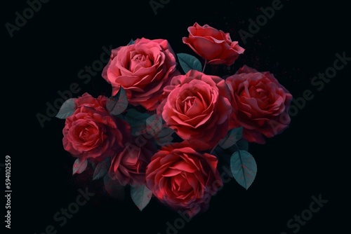 Red roses bouquet on dark background. Gift example for Valentine Day. Generative AI