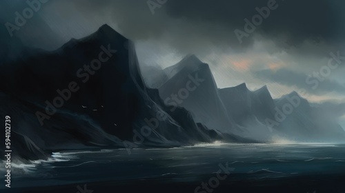 Dark and stormy mountain range