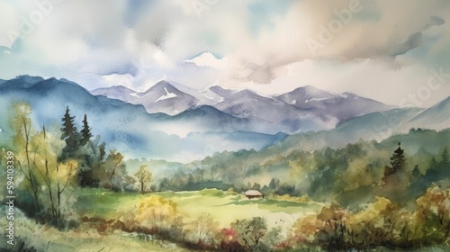Wallpaper Mural Watercolor painting of soft pastels mountain scenery Torontodigital.ca