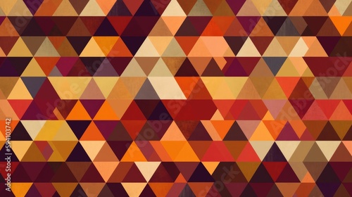 Triangular tapestry with warm colors and geometric patterns