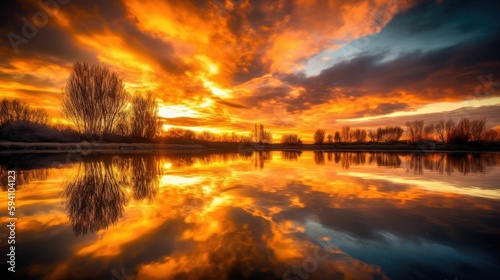 Colorful sky with warm highlights and reflections