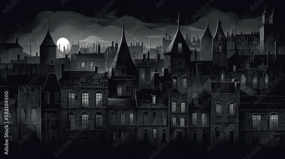 Fototapeta premium A dark and gothic monochromatic cityscape