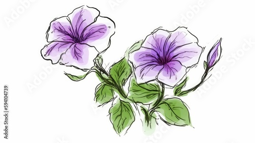 Simple plant sketch of a bright purple petunia