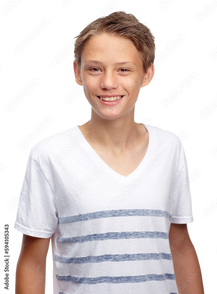Boy, kid and a happy portrait in fashion isolated on a transparent png background. Face, smile and a young child, model and casual kids lifestyle for style, confidence and confident happiness