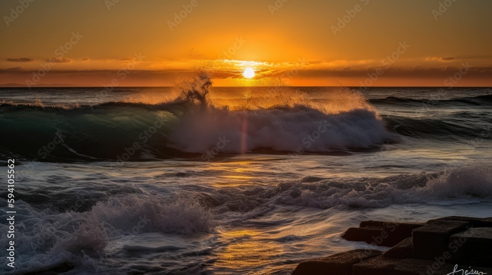 Sunset over the ocean with magnificent sunlight