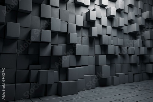 Concrete Tiles arranged to create a 3D wall. Semigloss  Futuristic Background formed from Square blocks. 3D Render. Generative AI