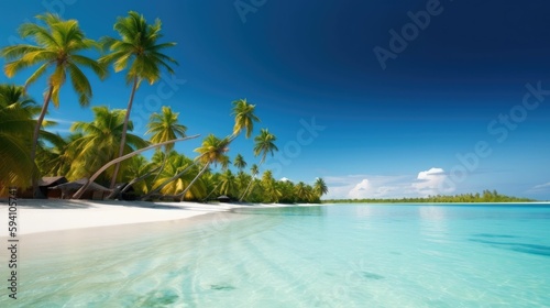 Tropical beach with palm trees and calm waters © Oliver