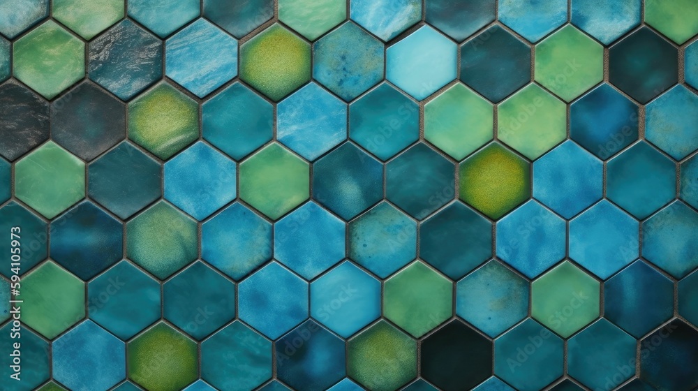 custom made wallpaper toronto digitalGeometric mosaic of green and blue honeycomb tiles