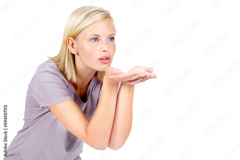 Flirt, blowing kiss and woman in studio for romance on isolated, transparent and png background. Hands, kissing and female flirting with gesture of love, romantic and emoji, valentines day or desire Flirt, blowing kiss and woman in studio for romance on isolated, transparent and png background. Hands, kissing and female flirting with gesture of love, romantic and emoji, valentines day or desire