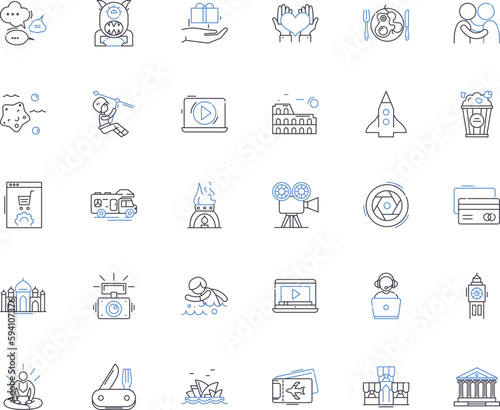 Premium travel line icons collection. Luxe, Extravagant, Lavish, Elite, Opulent, Deluxe, Exclusive vector and linear illustration. High-end,Upscale,Sophisticated outline signs set