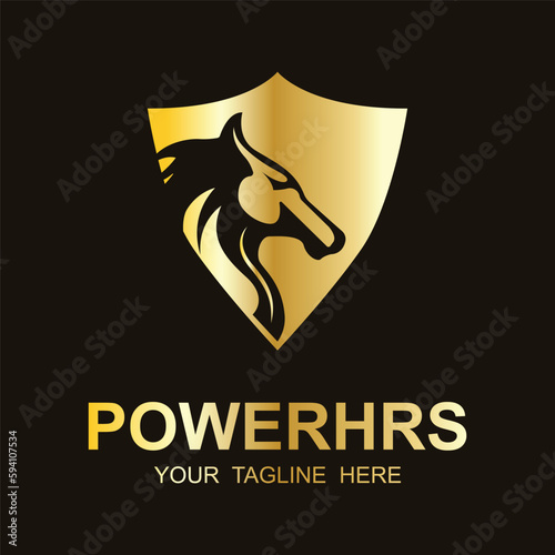 Elegant horse icon. Royal stallion logo. Equine stables sign. Equestrian brand emblem with slogan template