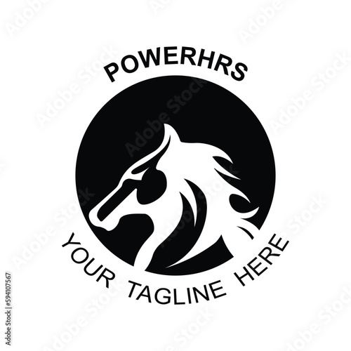 Elegant horse icon. Royal stallion logo. Equine stables sign. Equestrian brand emblem with slogan template
