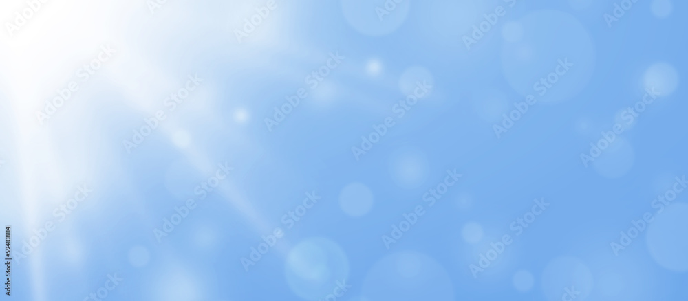Blue sky with clouds. shining sun and white clouds. Sunny day . Heavens with bright weather, summer season outdoor. bokeh