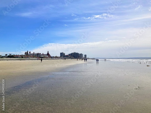 eople enjoying the beautiful sand and ocean views of Silver Strand State Beach in Coronado, San Diego, California, United States photo