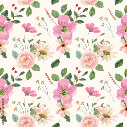 pink peach floral watercolor seamless pattern