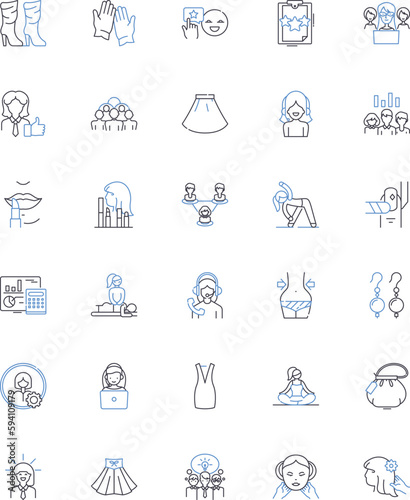 Women's enterprises line icons collection. Empowerment, Entrepreneurship, Leadership, Diversity, Sustainability, Innovation, Creativity vector and linear illustration. Opportunity,Flexibility