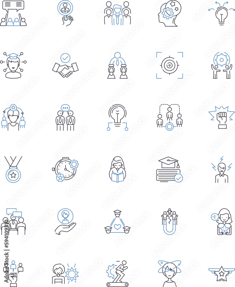 Beginning instruction line icons collection. Introduction, Foundation, Basics, Orientation, Starting, Commencement, Initiation vector and linear illustration. Kickoff,Genesis,Inception outline signs