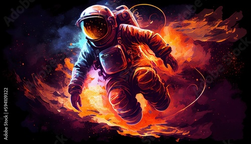 fiery astronaut, digital art illustration, Generative AI