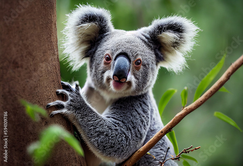 koala bear sitting on eucalyptus tree in Australia  generative AI