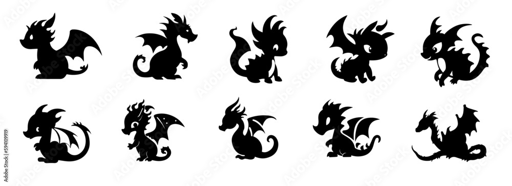 a set of many little cute dragons
