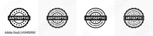 Antiseptic label vector or Antiseptic stamp vector isolated in flat style. Best Antiseptic label vector for product packaging design element. Simple Antiseptic stamp vector isolated.