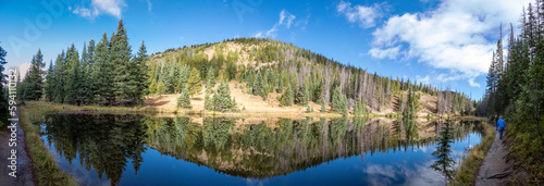 Mirror lake, hill trees, sky