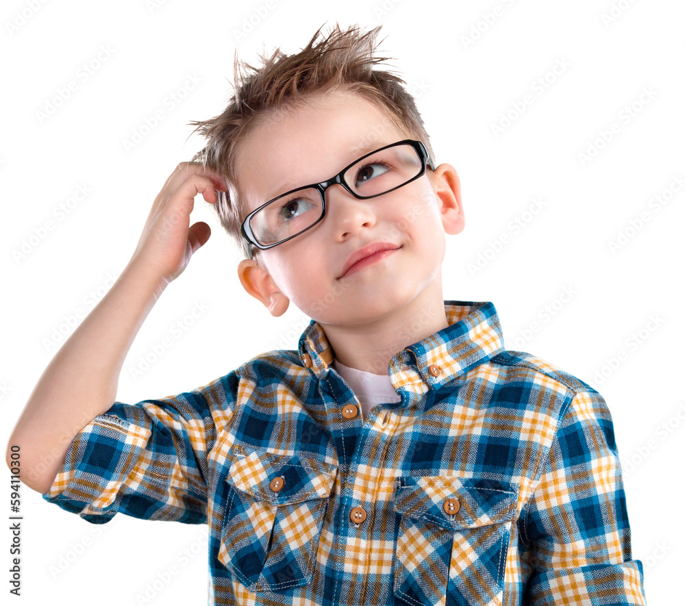 Smart child student Boy wearing glasses