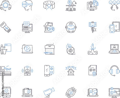 Digital fabrication line icons collection. D Printing, Laser Cutting, Milling, Prototyping, Additive Manufacturing, CNC, Fabrication vector and linear illustration. Automation,Rapid Prototyping