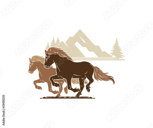 ICELANDIC WILD HORSE LOGO  silhouette of great pony horse running vector illustrations
