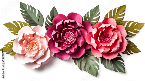 Paper flowers were generated and isolated on a white background for decorative purposes. - Generative AI