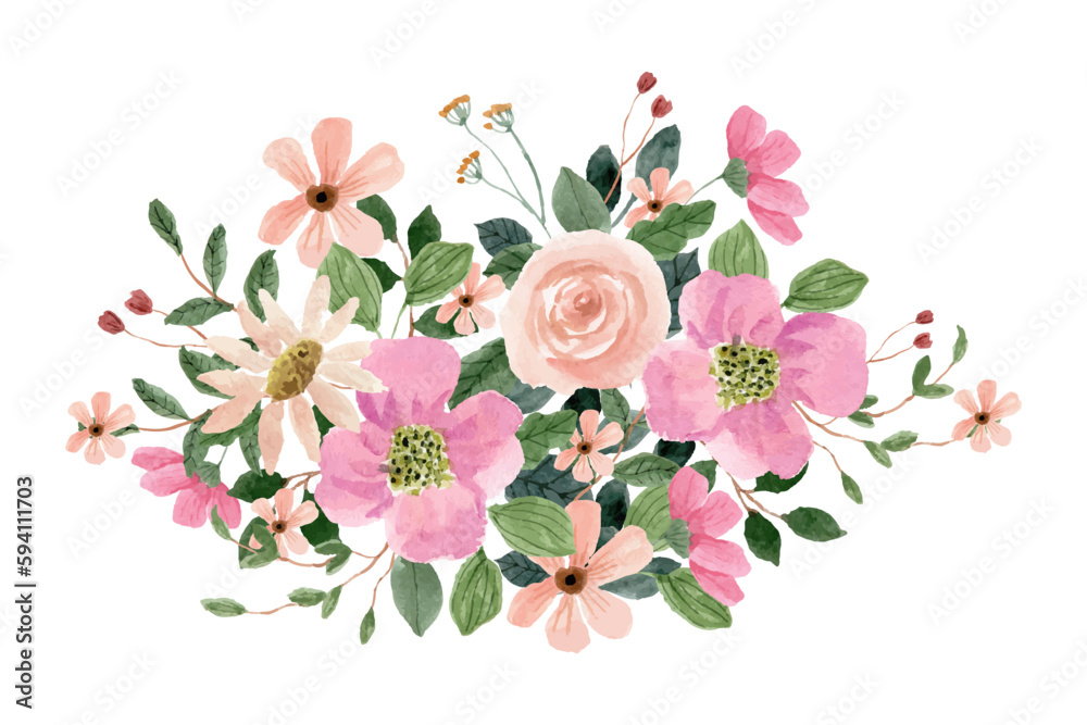 pink peach watercolor floral arrangement