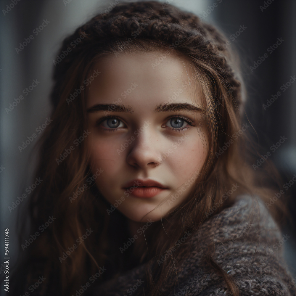 portrait of a young girl wearing a hat and cardigan in winter Generative Ai portrait of a young girl wearing a hat and cardigan in winter Generative Ai