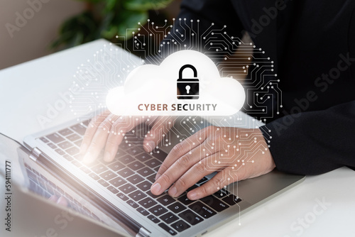 Cyber security concept, user privacy security and encryption, two factor authentication, artification intelligence, AI tech, screen padlock, login internet access application, future and technology. photo