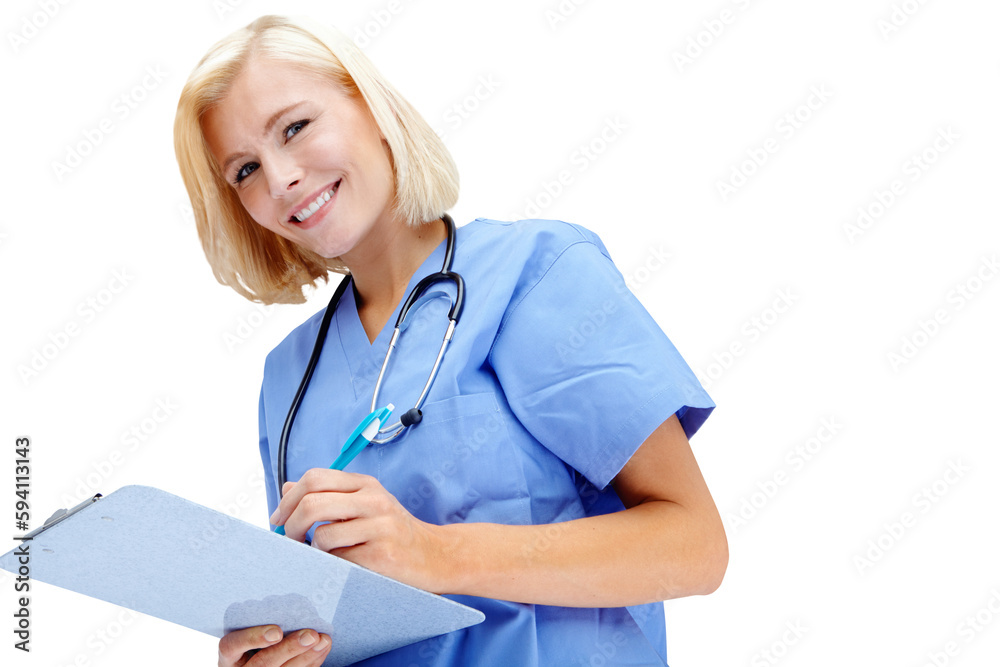 Woman portrait, clipboard and doctor writing isolated on transparent, png background for healthcare management. Happy person, medical worker or young nurse consulting with notes or clinic checklist Woman portrait, clipboard and doctor writing isolated on transparent, png background for healthcare management. Happy person, medical worker or young nurse consulting with notes or clinic checklist