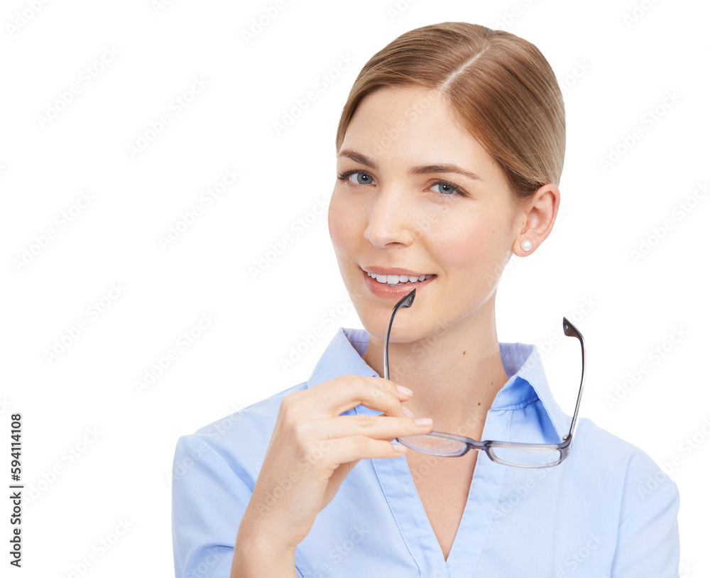 Thinking, portrait and business woman with glasses in studio, confident or idea on isolated, transparent and png background. Empowered, boss and face of lady leader with vision, mission or satisfied Thinking, portrait and business woman with glasses in studio, confident or idea on isolated, transparent and png background. Empowered, boss and face of lady leader with vision, mission or satisfied