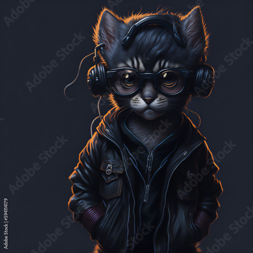 黒い革のジャンパーを着た猫　Generative AI © スタジオサラ